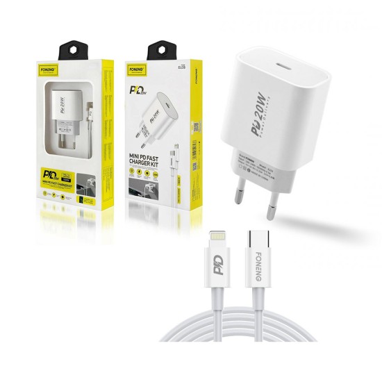 Cargador Foneng EU39 Entrada Tipo C com Lightning para Iluminação PD 20W 1m Branco